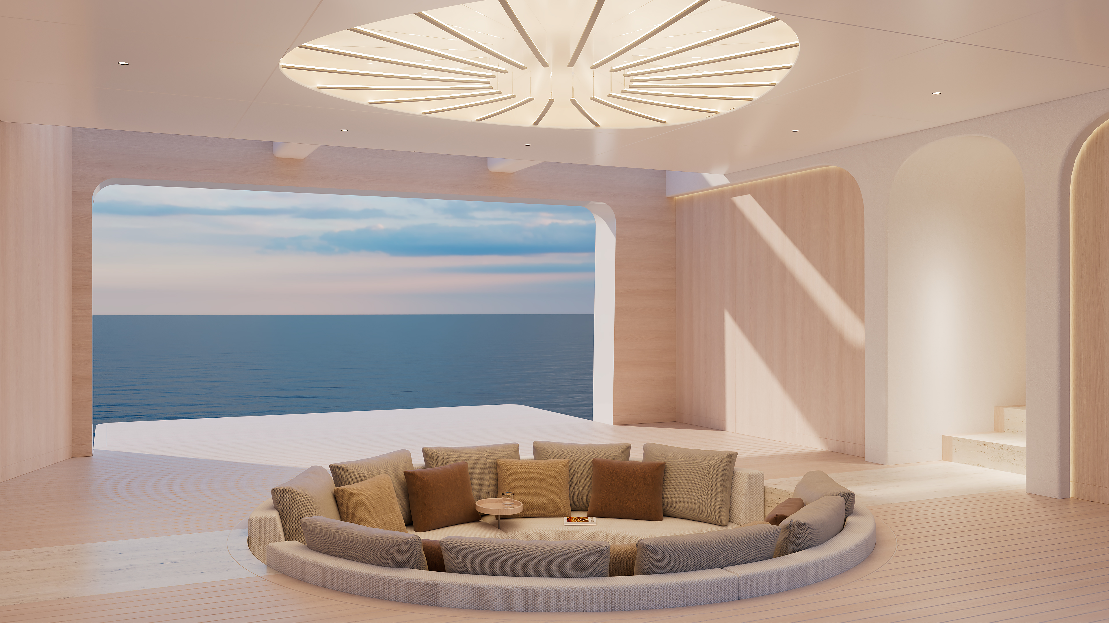 Lounge interior opening onto the ocean