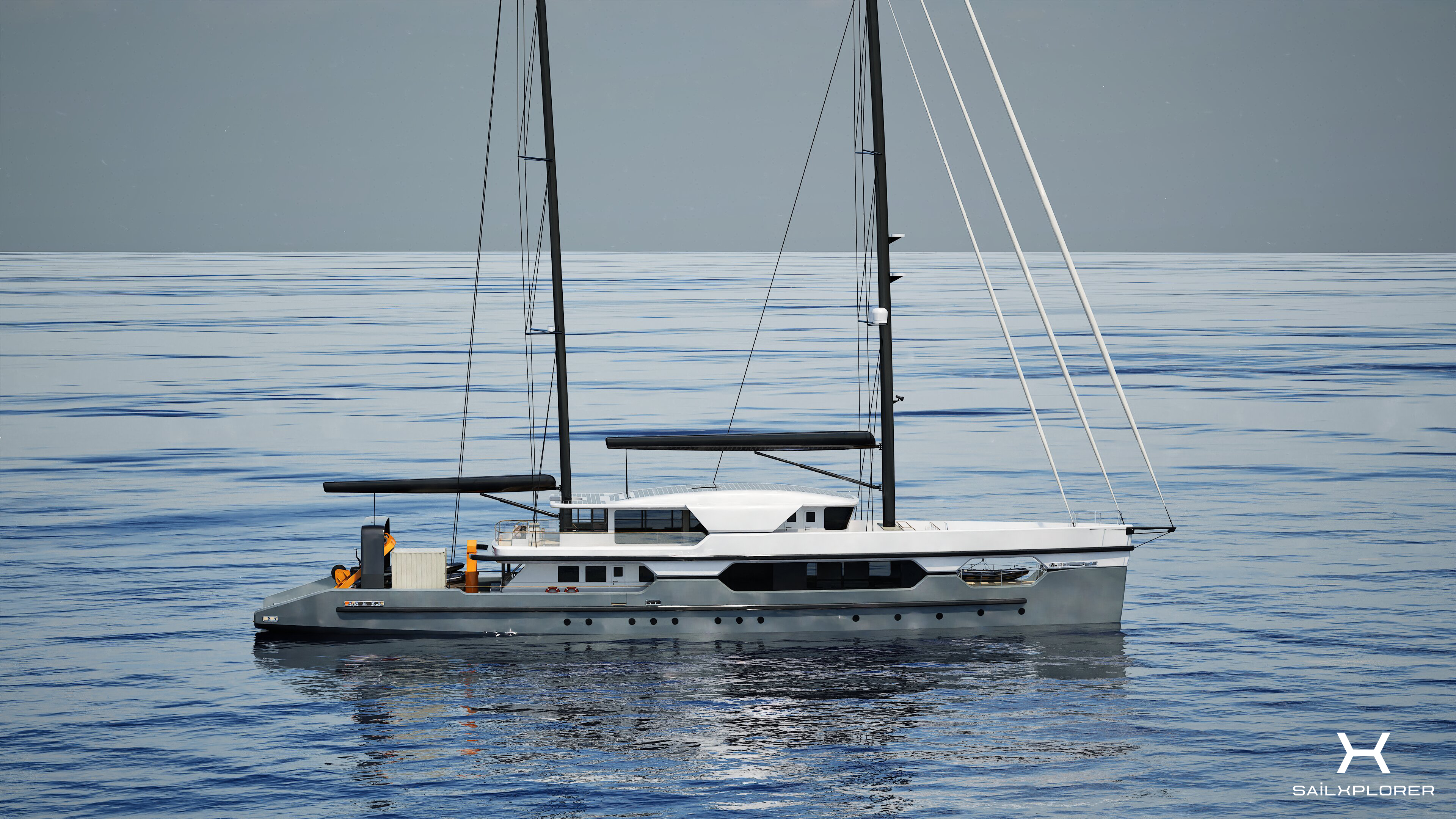 SailXplorer XV53 underway — full profile view with sails raised